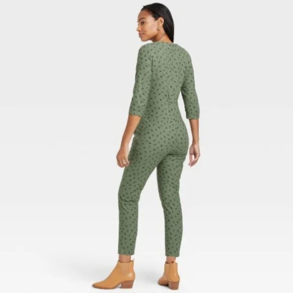 The Nines by Hatch Button Romper Jumpsuit Green Floral Maternity Size XXL - Picture 2 of 15